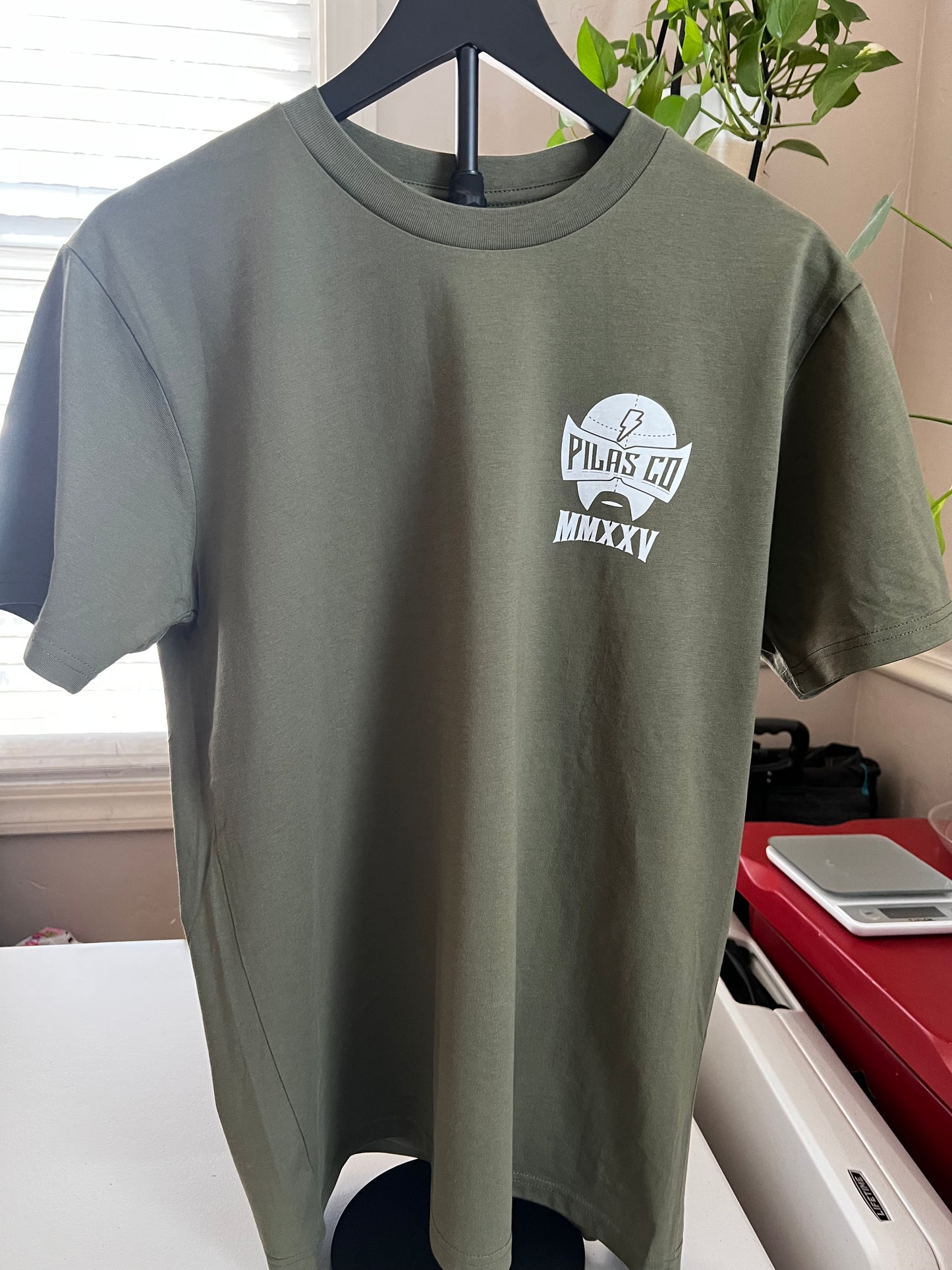 Pilas Co military edition army green t-shirt front - Latino workwear with luchador logo for veterans