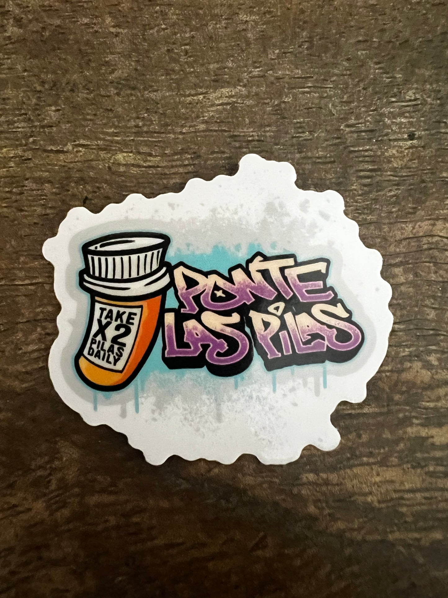 Rx mini sticker Take 2 Pilas Daily prescription bottle design Latino motivation