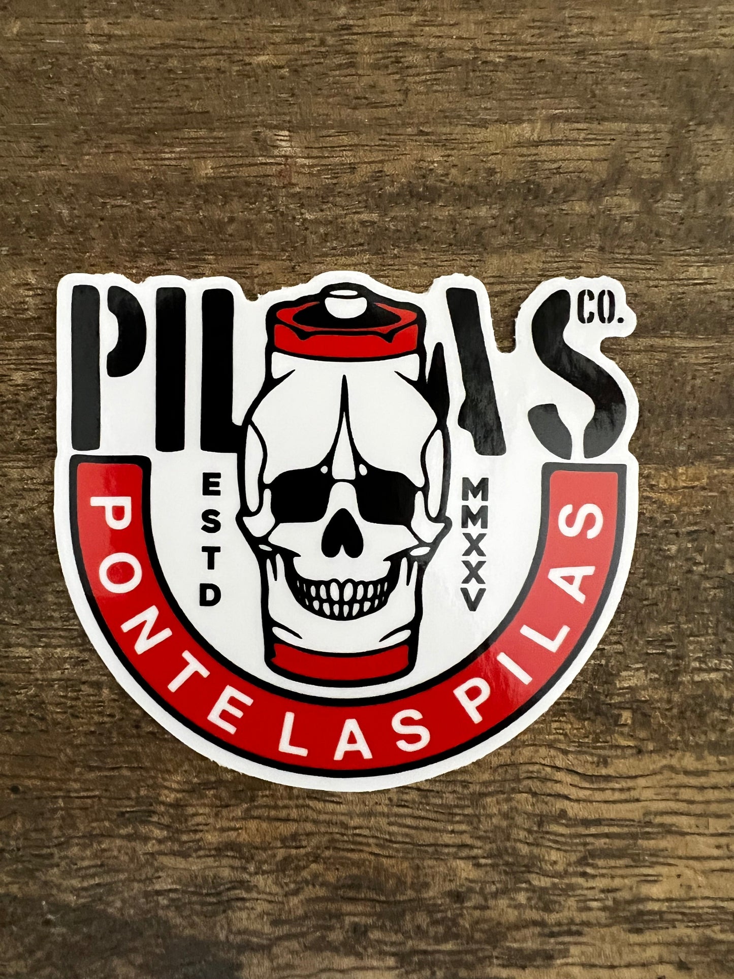 Pilas Co Ponte Las Pilas skull sticker - Latino workwear decal