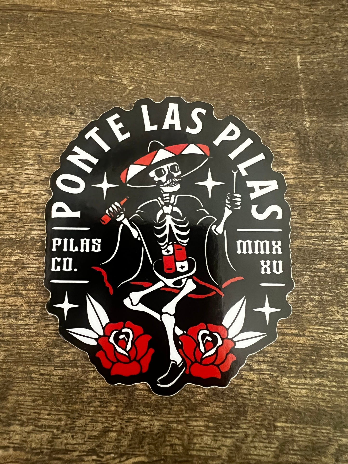 Ponte Las Pilas Muevete skeleton sticker - Mexican Day of the Dead dancing calavera decal - Latino worker pride motivational sticker