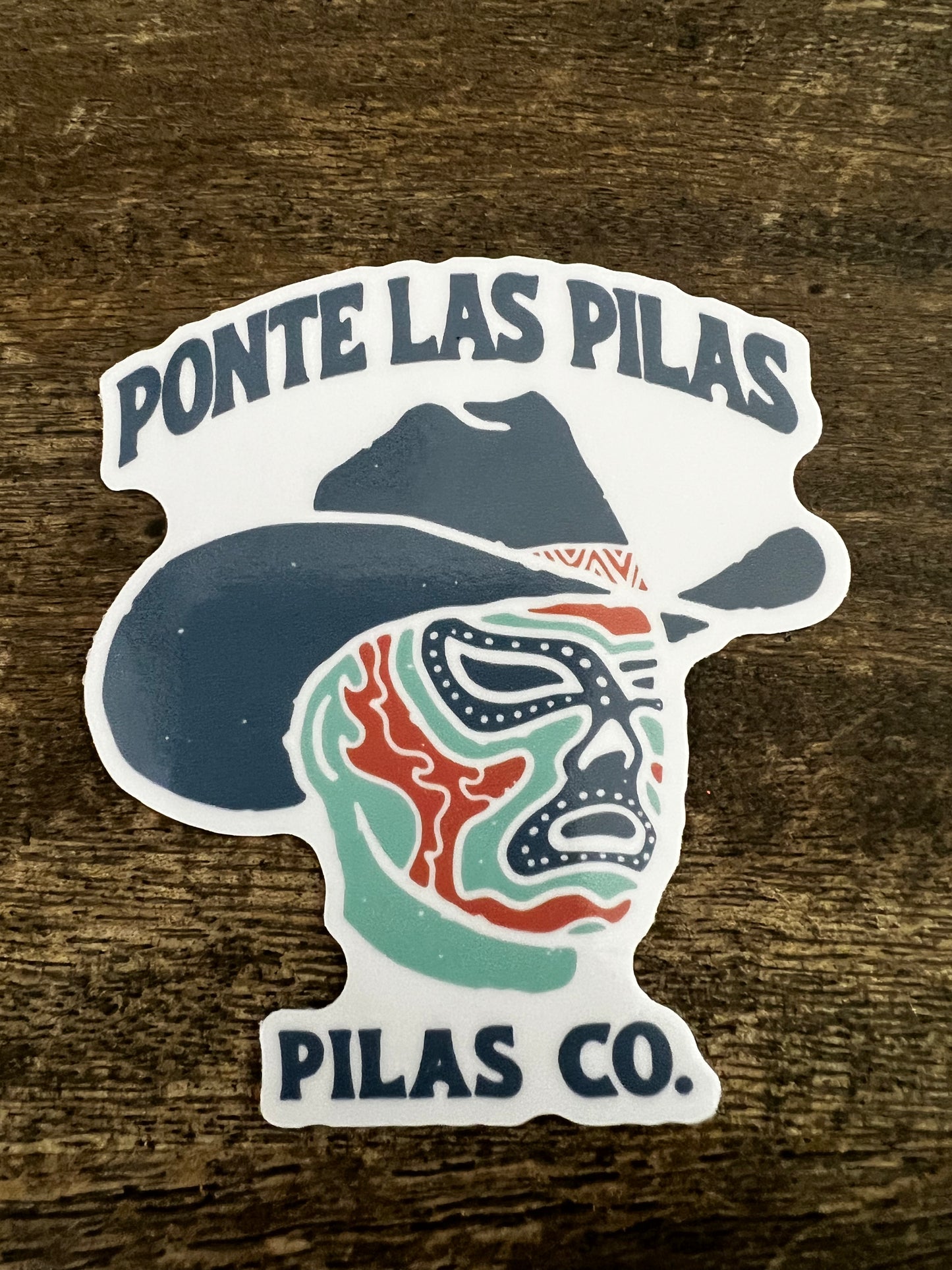 Lucha Cowboy sticker Latino worker pride luchador cowboy hat Mexican heritage decal Ponte Las Pilas