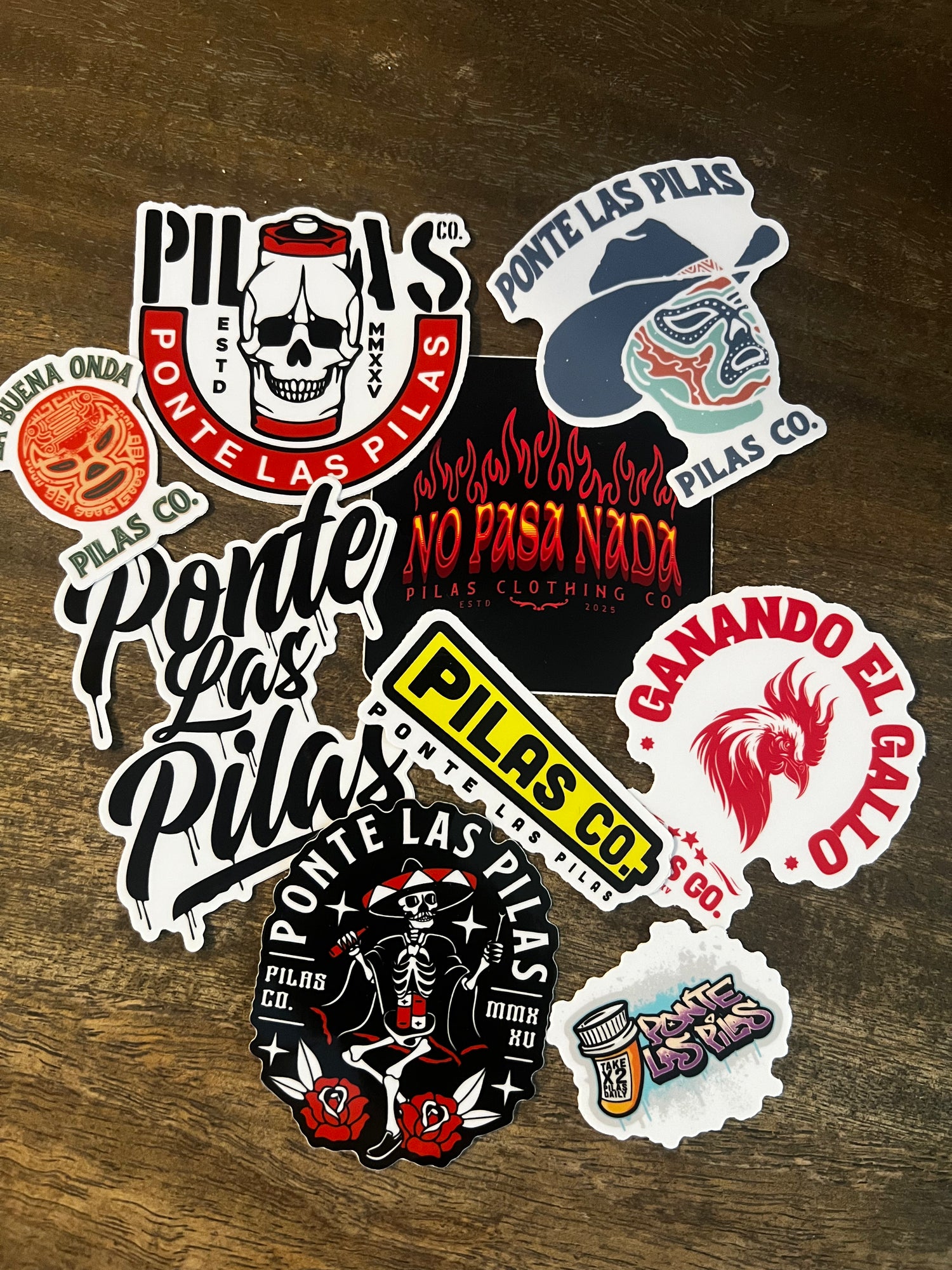 Mexican sticker pack - 9 premium vinyl stickers from Pilas Clothing Co including Ponte Las Pilas and Latino pride designs