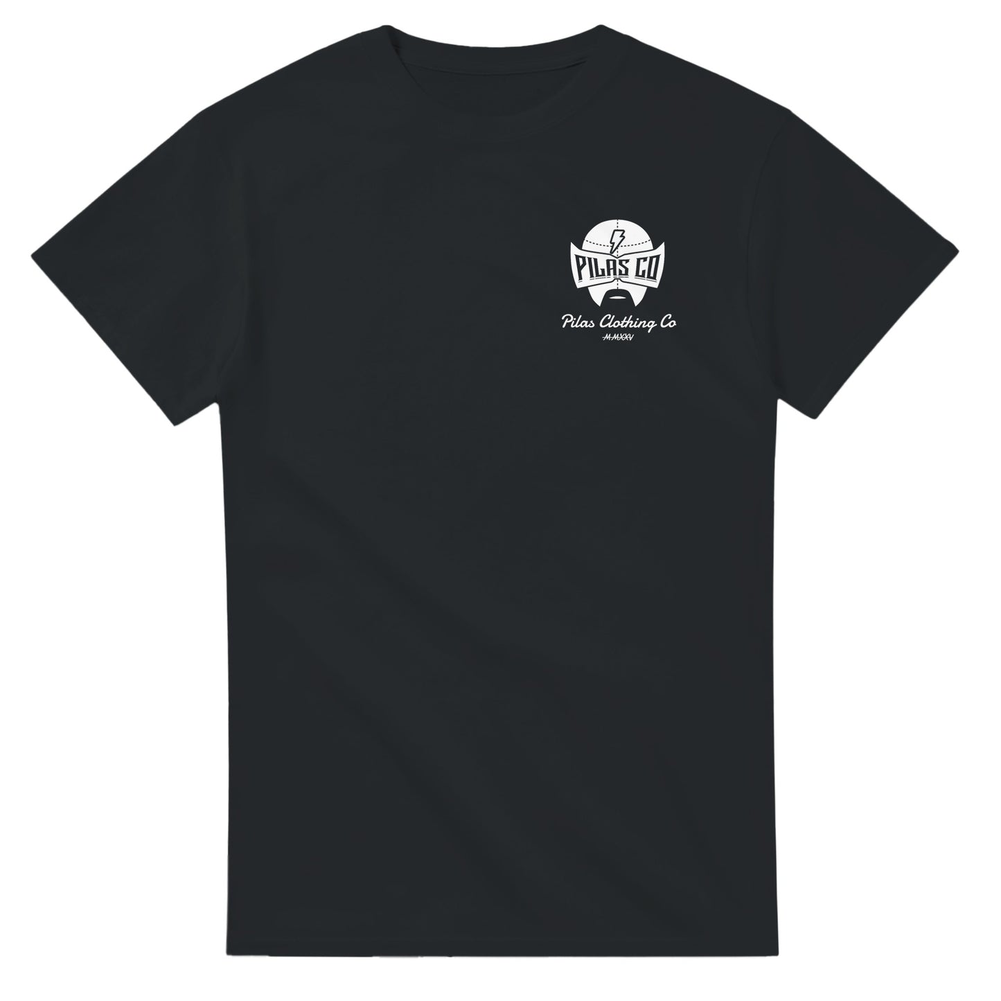 Black women's PLP Drip flag MEX t-shirt front view Pilas Co logo white luchador mask Latino workwear"