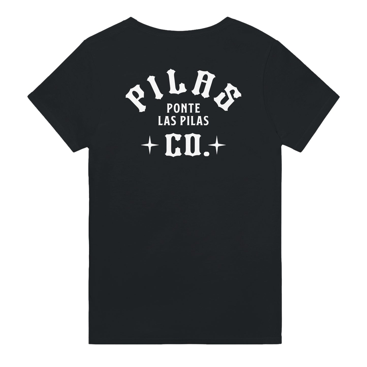 Black PLP Text t-shirt back view clean design Latino workwear