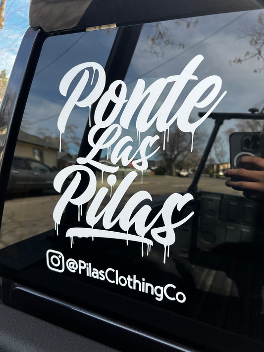 PLP Drip 6x9 vinyl decal with Ponte Las Pilas text in white drip font style
