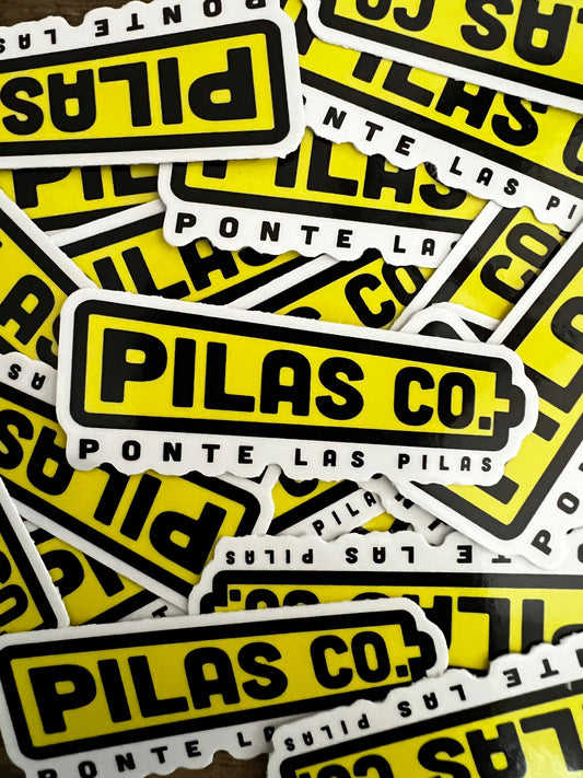 Pilas Co Ponte las Pilas yellow battery sticker - Latino workwear brand motivational decal
