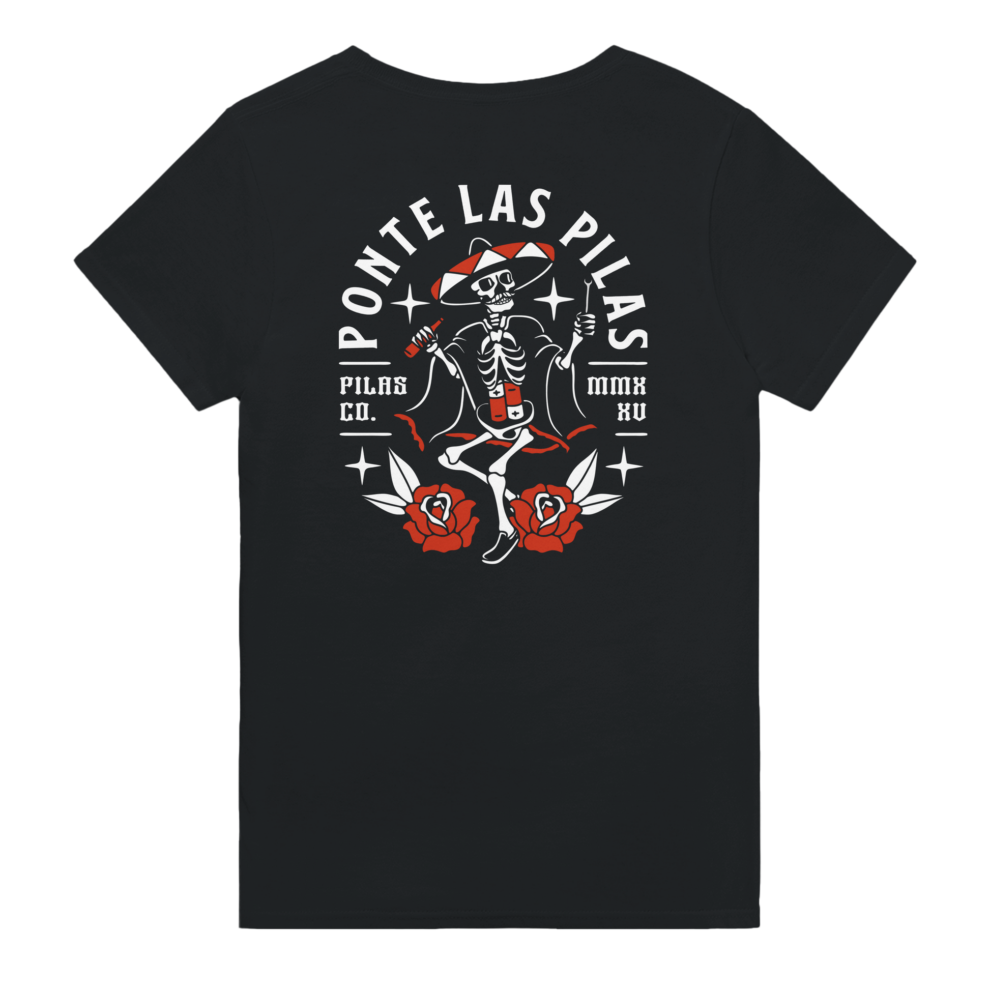 Black PLP Muevete t-shirt back view dancing skeleton design Latino culture